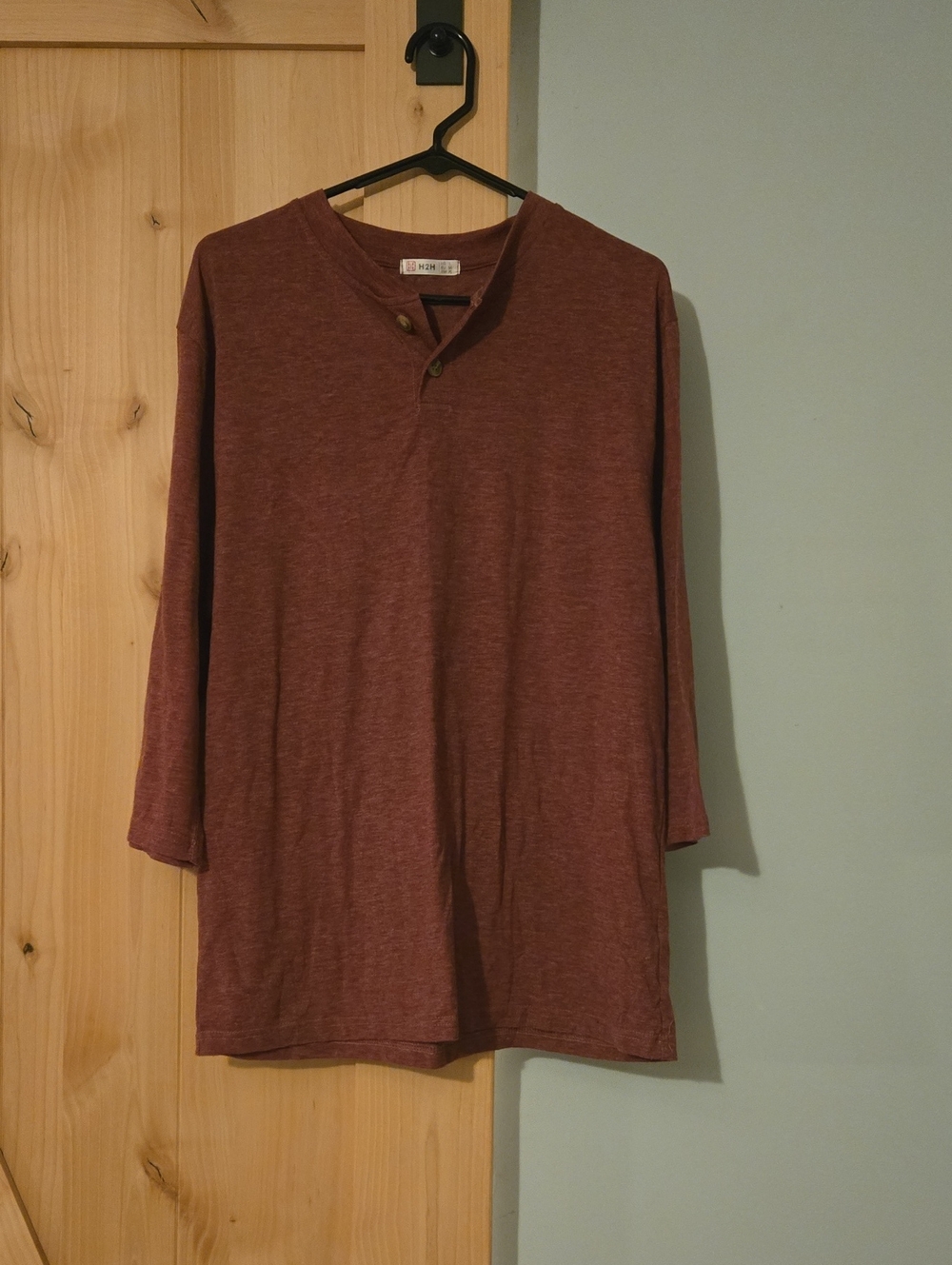 Men's Long Sleeve Henley Shirt - Maroon